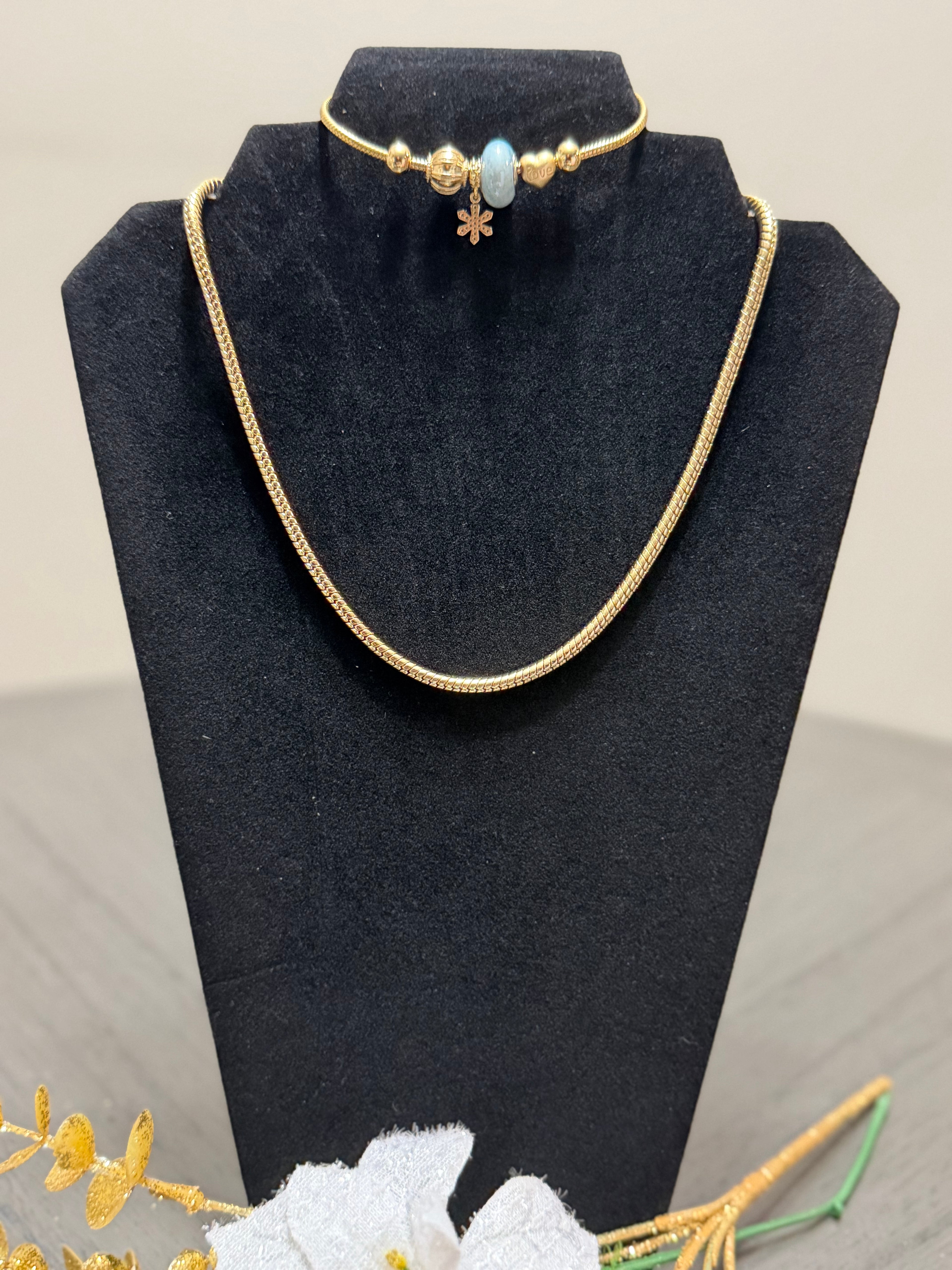 Sets de Cadena Serpiente Estilo Pandora en Oro Laminado 14K