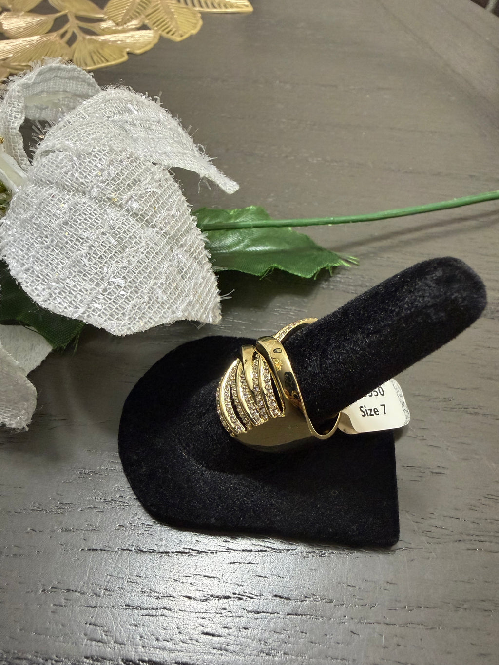 Anillo Doble Banda con Circonias Oro Laminado 14K