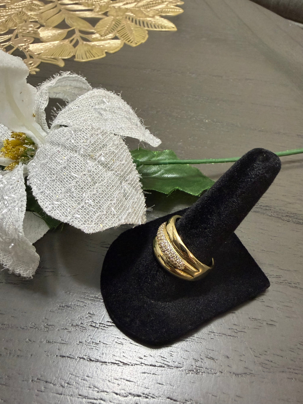 Anillo Doble Banda con Circonias Oro Laminado 14K