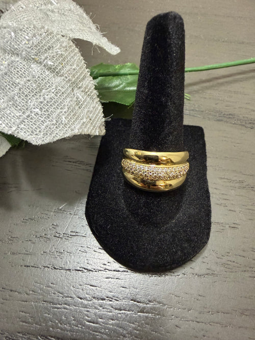 Anillo Doble Banda con Circonias Oro Laminado 14K